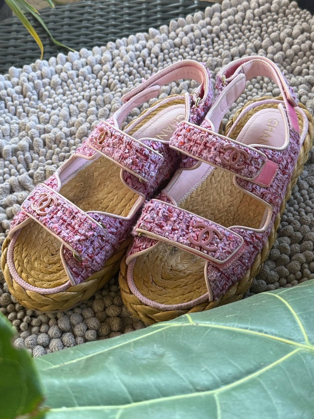 CHANEL Pink Tweed Dad Sandals with CC Hardware - Picture 4 of 4